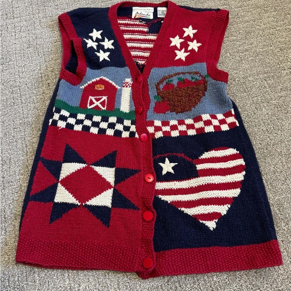 vintage Arlando hand-knit patriotic sweater vest size XL
